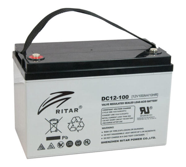 Ritar - 12V 100Ah Deep cycle AGM-batteri (DC12-100) Solproffset